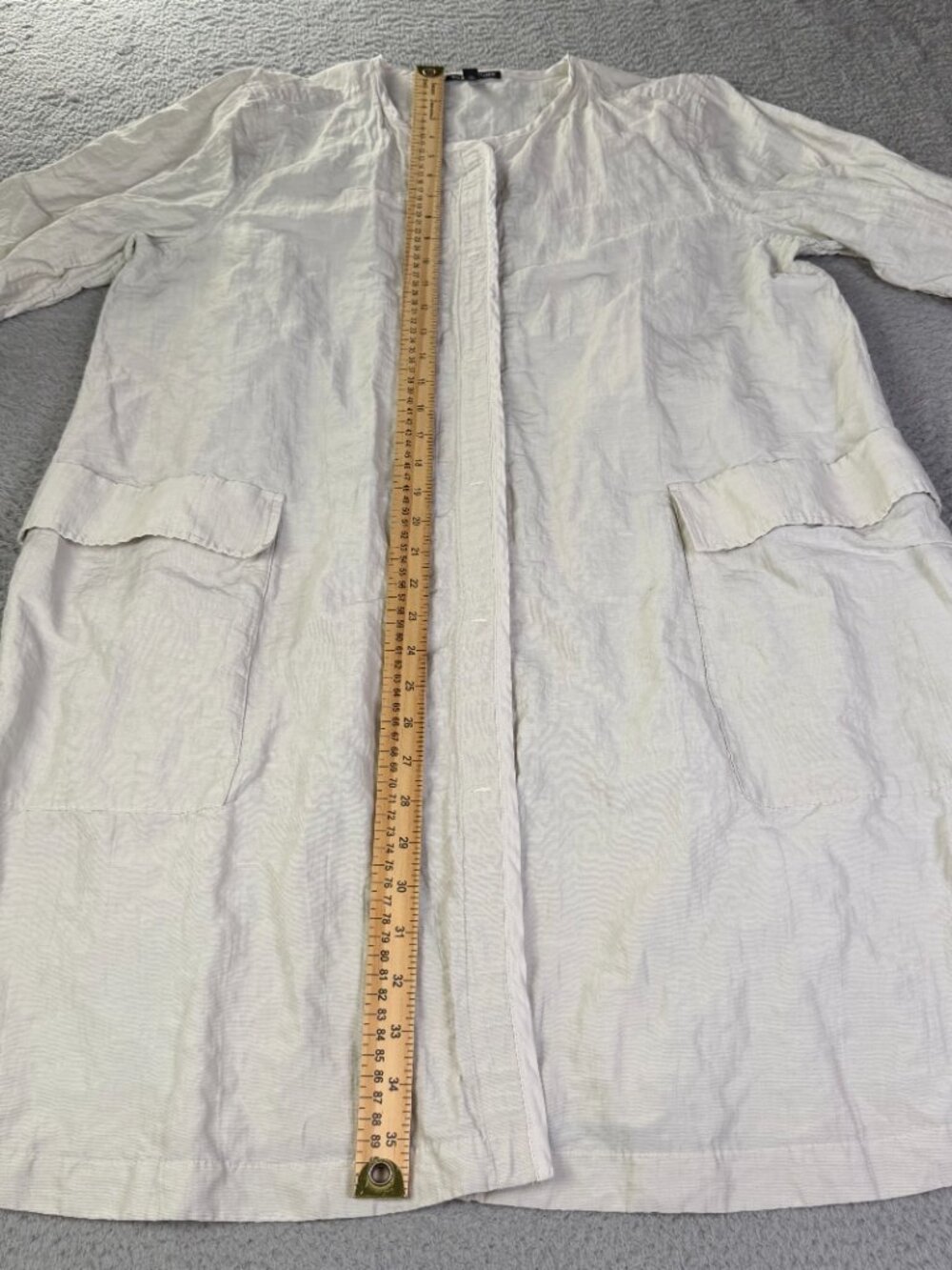 Eileen Fisher Longline Jacket Womens M Bone Ecru Rumpled Organic Steel Metallic - Picture 9 of 12
